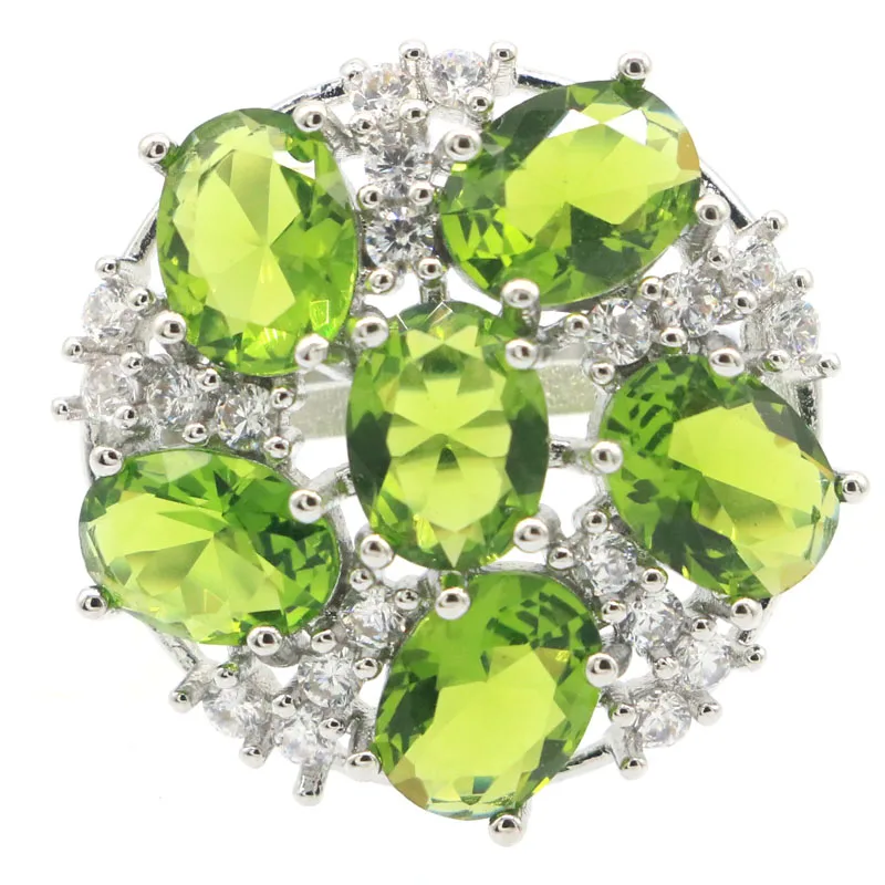 

24x24mm Stunning Star Shape Green Peridot White Brigth Zircon 925 Silver Rings for Woman Jewelry Wholesale