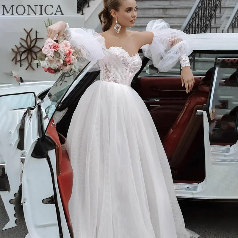 

Puff Sleeve Wedding Dress 2022 Sweetheart Backless Appliques Bride Gown Floor-Length Court Train Vestido De Novia Custom Made