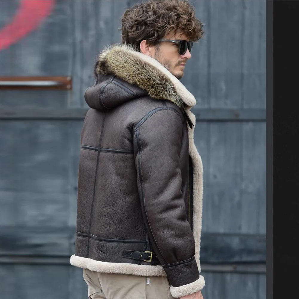 Мужская овчина Denny &amp Dora куртка со съемным капюшоном на молнии пальто из овчины