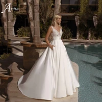 advanced satin a line wedding dress 2022 for women lace embroidery bridal gowns sleeves beach bride dresses vestidos de novia