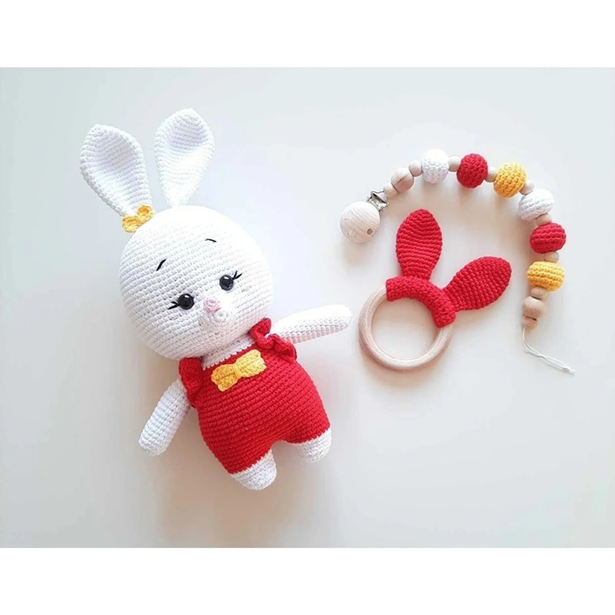 

Amigurumi Chubby Rabbit Set Gift Organic Knitted Toy Washable Handmade Newborn Sleeping Companion Sweet Baby Playmate for Sale