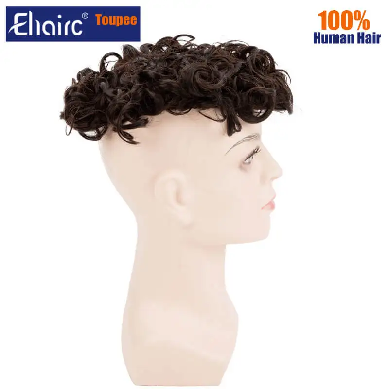 25mm Curly Hair Mono Natural Human Hair Toupee Breathable Male Hair Prosthesis Capillary 7