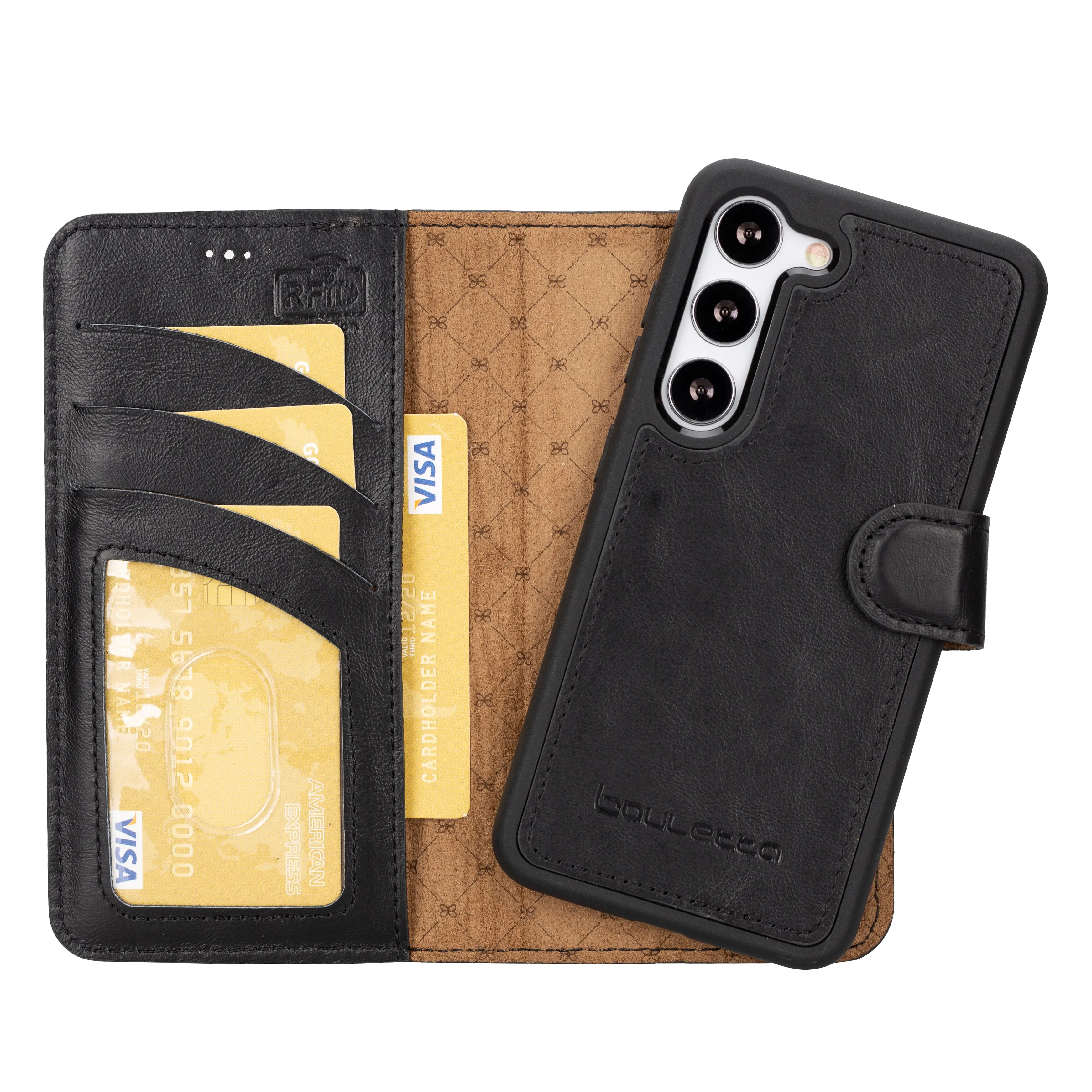 

Магнитный чехол-бумажник ручной работы из натуральной кожи для Samsung Galaxy S23 Rfid и беспроводной совместимый с держателем карты