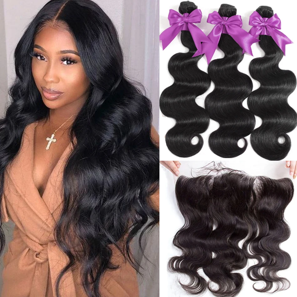 

Peruvian Hair Weave Bundles With Frontal 13x4 HD Transparent 12A Unprocessed Raw Virgin Human Hair Body Wave Closure With Bundle
