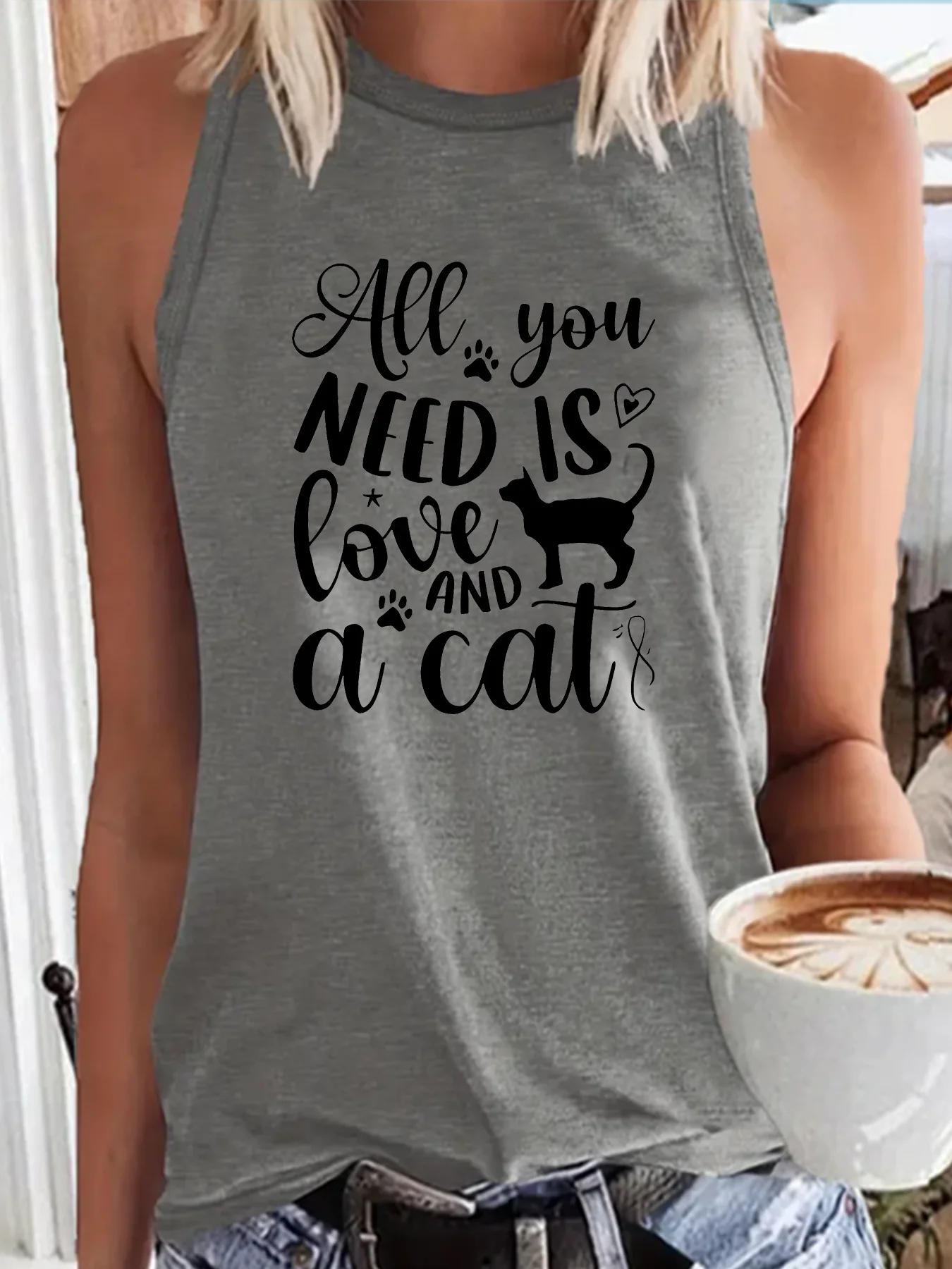 Женская спортивная майка All You Ennd с надписью Love And a Cat свободная повседневная без
