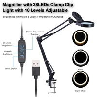 flexible clamp on table lamp with 10x magnifier glass swing arm dimmable illuminated magnifier led desk light 3 color modes lamp