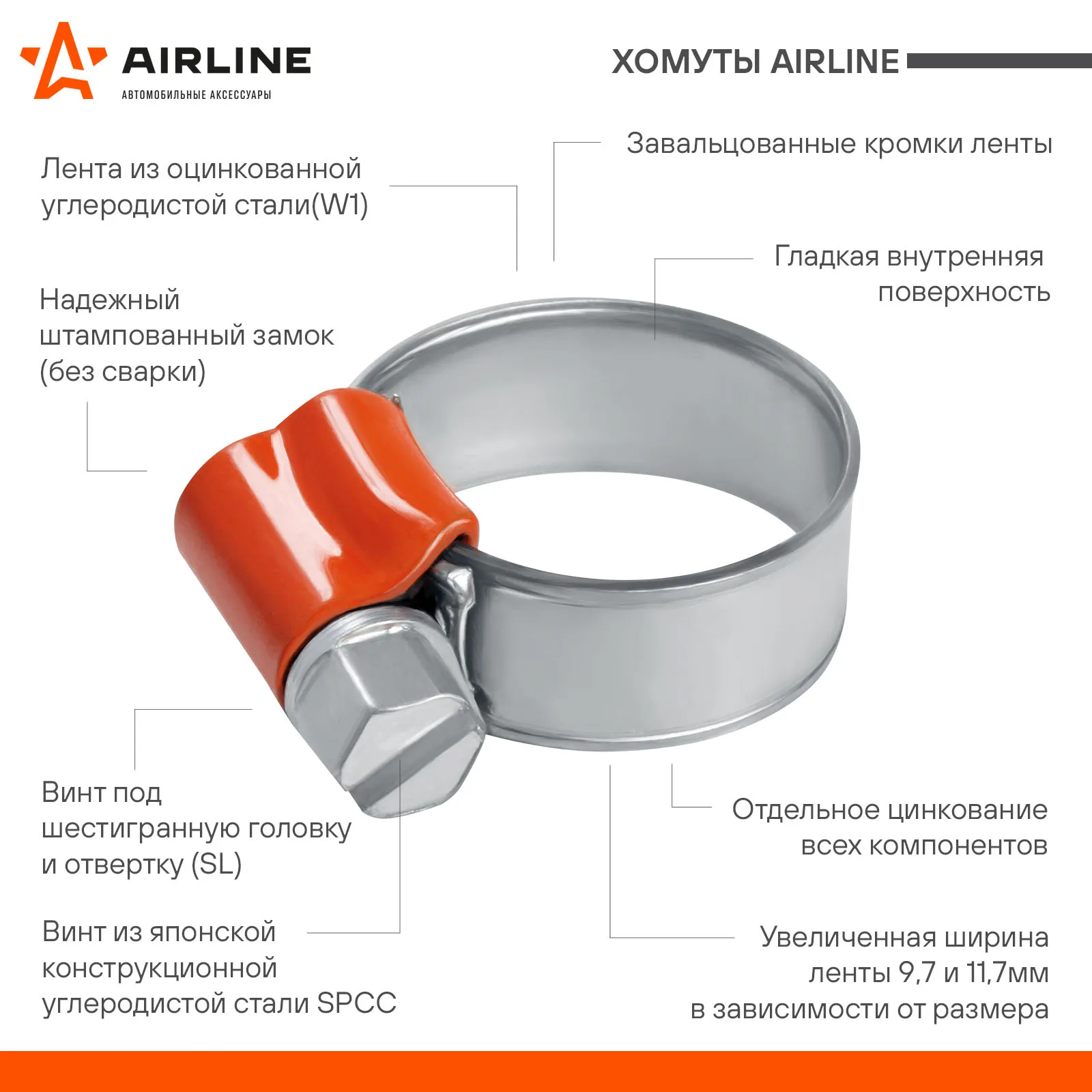 Хомут 44-56/11 7 мм червячный усиленный W1 (оцинк.) 25 шт. AHCS15 |