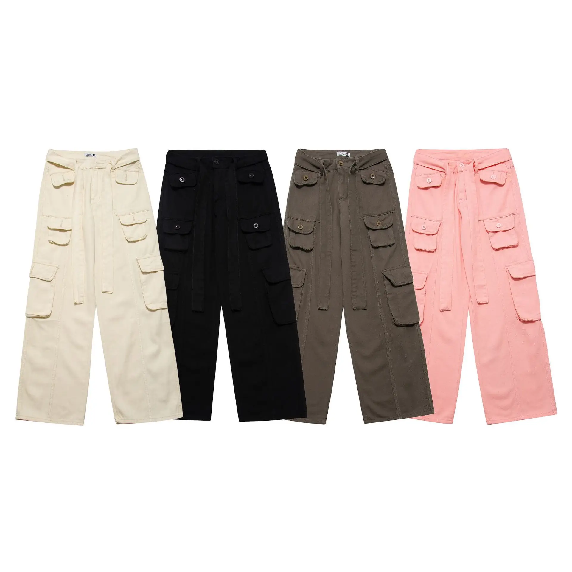 American Hip-Hop Multi-Pocket Overalls Men'S Retro Loose Wide-Leg All-Match Trousers Tide Brand Cargo Pants