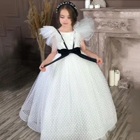 puffy tulle flower girl dresses fly sleeves child girl wedding dress pure white dress for kids girl party pageant ball gowns