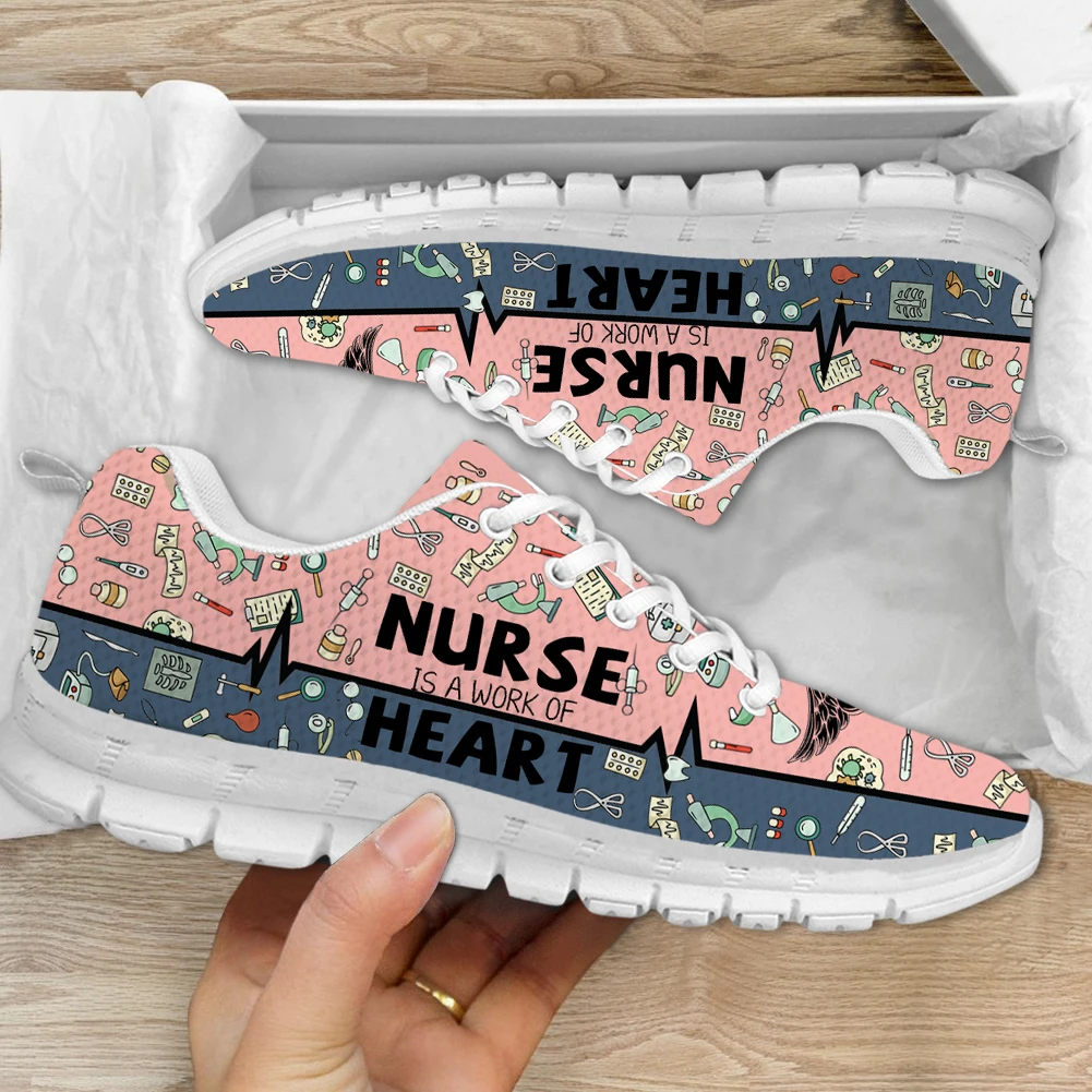 

INSTANTARTS Female Comfort Nurse Shoes Medical EMT Assistant Pattern Women's Running Sneakers Breathable Light Walking Tennis