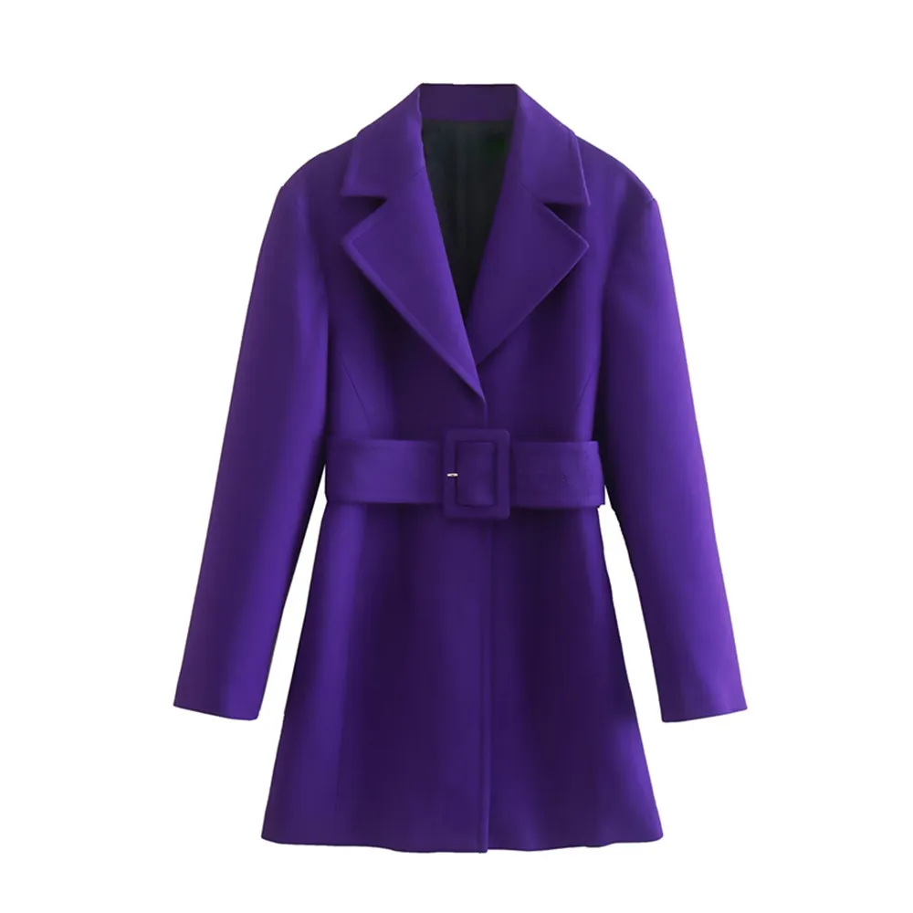 

PB&ZA autumn and winter new women's temperament commuter purple lapel belt suit jacket dress 8830/707