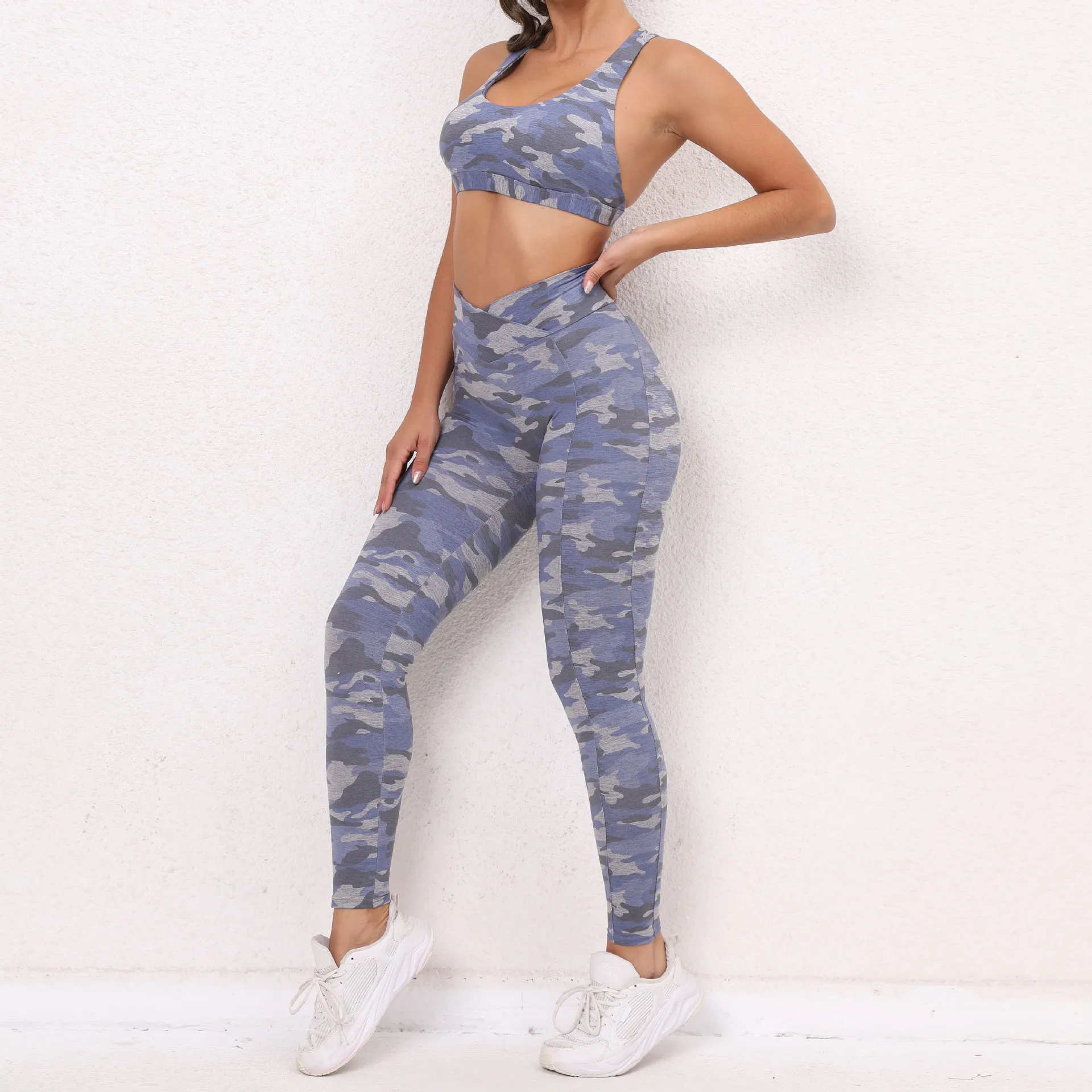 Bombshell No Logo Camo Women Fitness Wear Trending Designer Louge Counter Outfit Set - 4 Colors Available Gym Yoga Workout