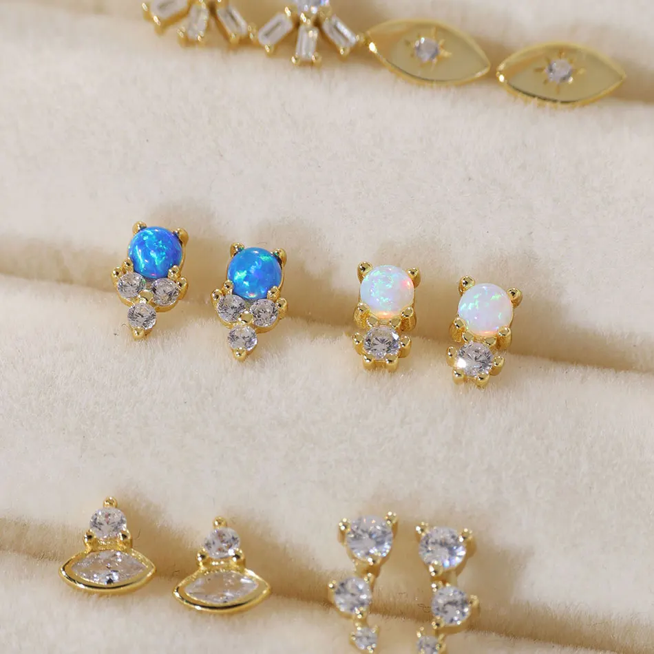 Блестящие серьги-гвоздики ELESHE из серебра с опалом и Цирконом для женщин