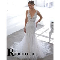 ruhair mermaid elegant wedding dresses appliques sleeveless spaghetti straps v neck made to order vestidos de novia brautmode
