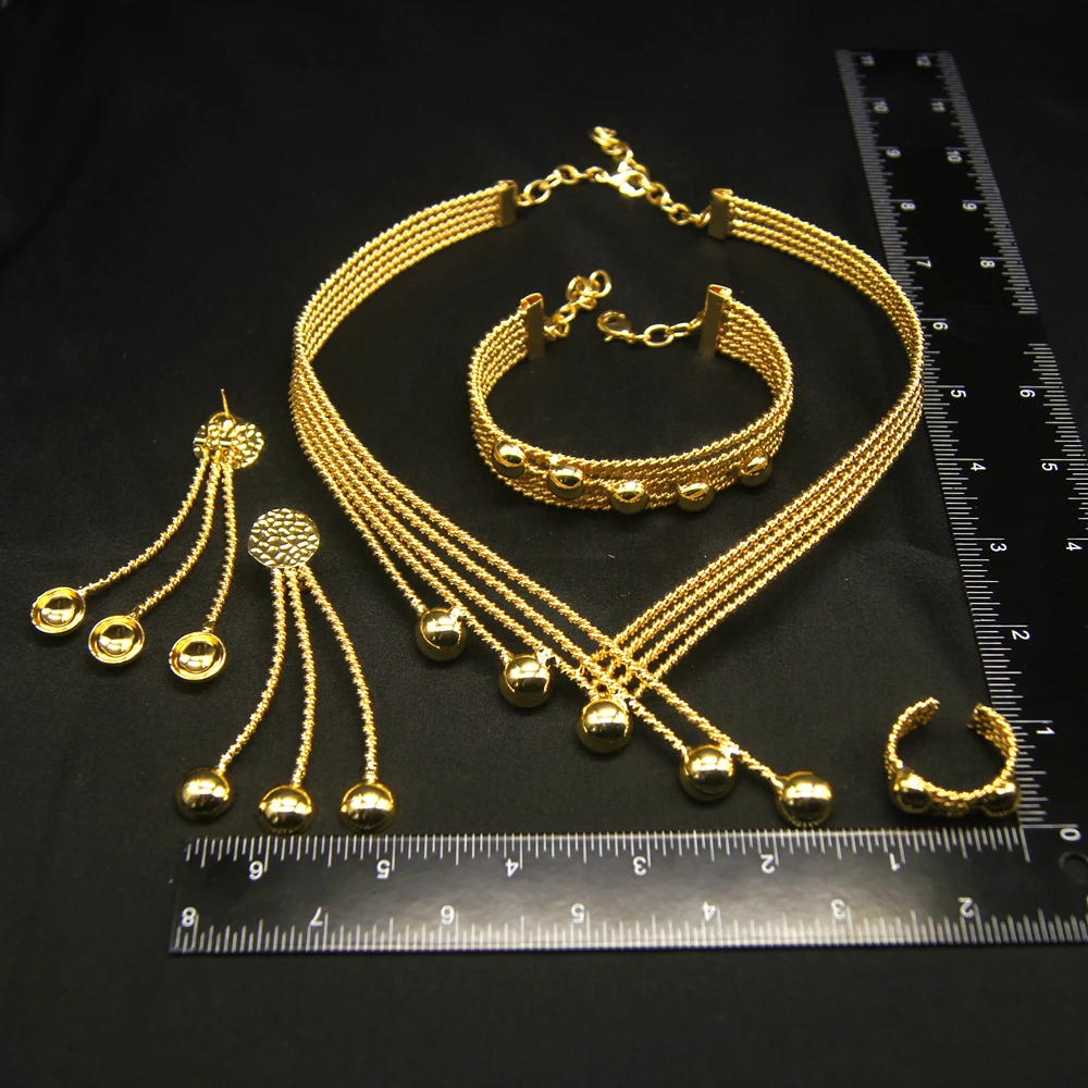 Ювелирные наборы для женщин браслеты серьги кольца покрытые 24-каратным