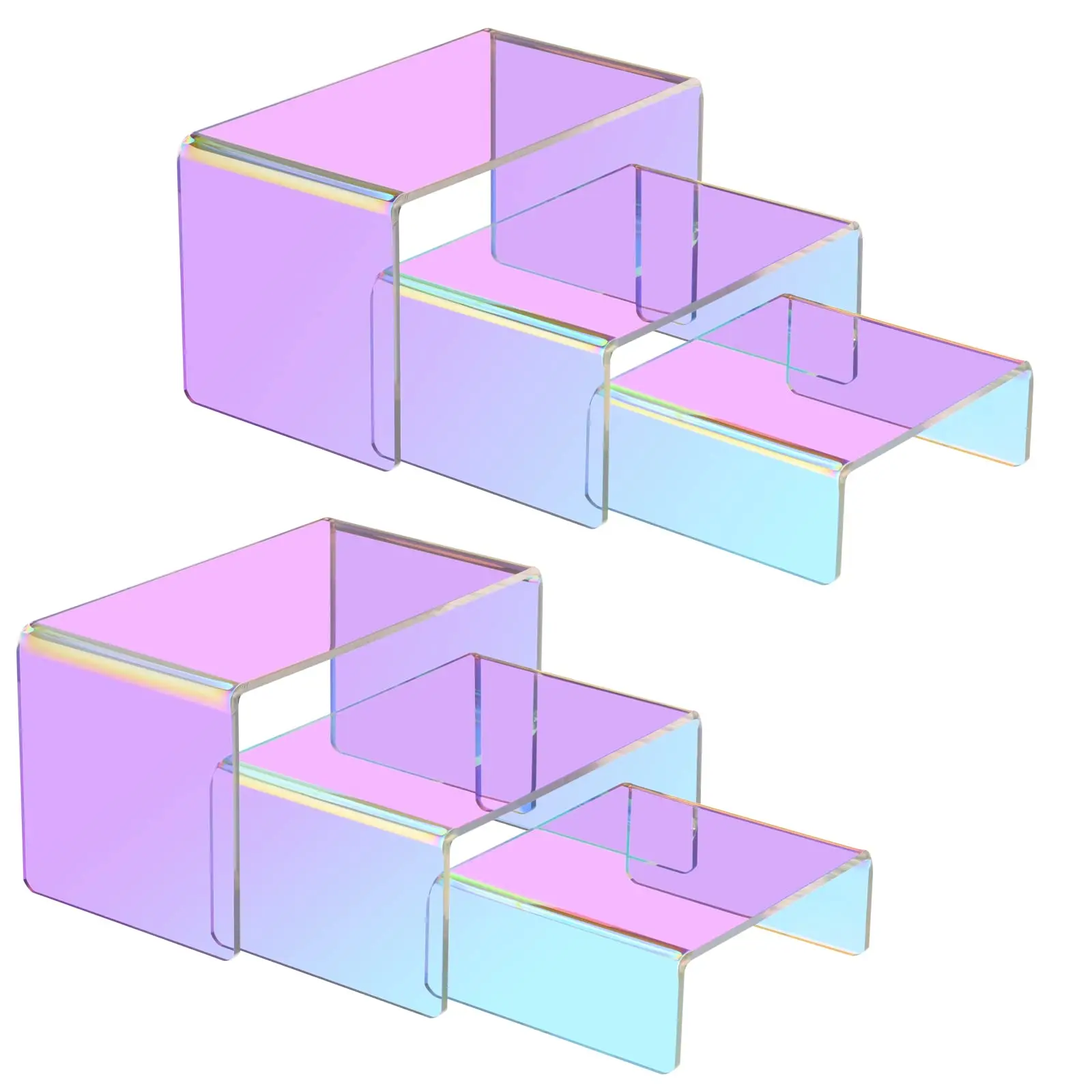 

6Pcs Acrylic Riser Display Shelf Rainbow Iridescent Countertop Desktop Acrylic Display For Decoration And Organization