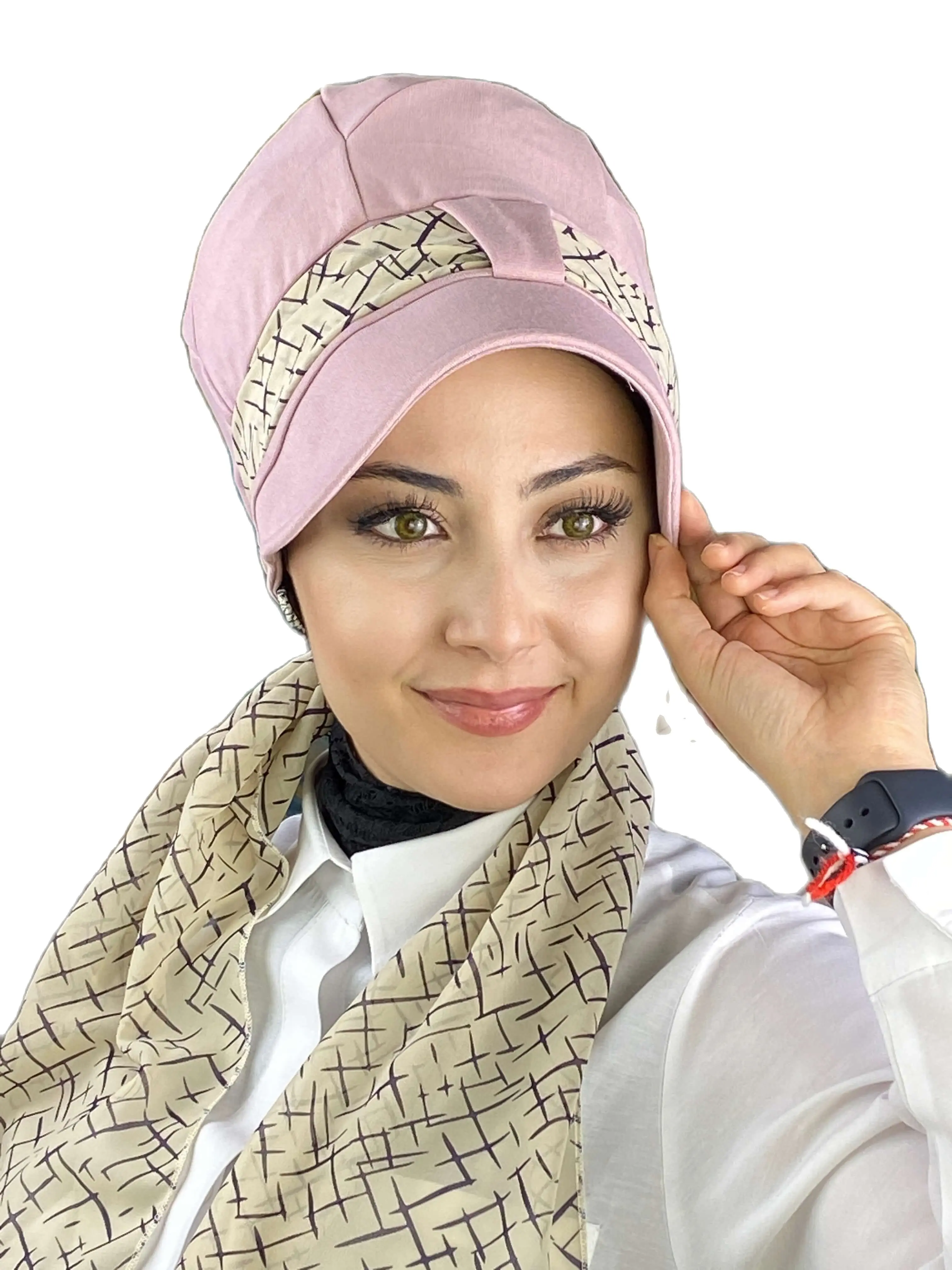 

New Fashion 2022 Summer Hijab Shawl Bonnet Cancer Cap Women's Colorful Light Pink Single-Unit Short Striped Foulard Hat