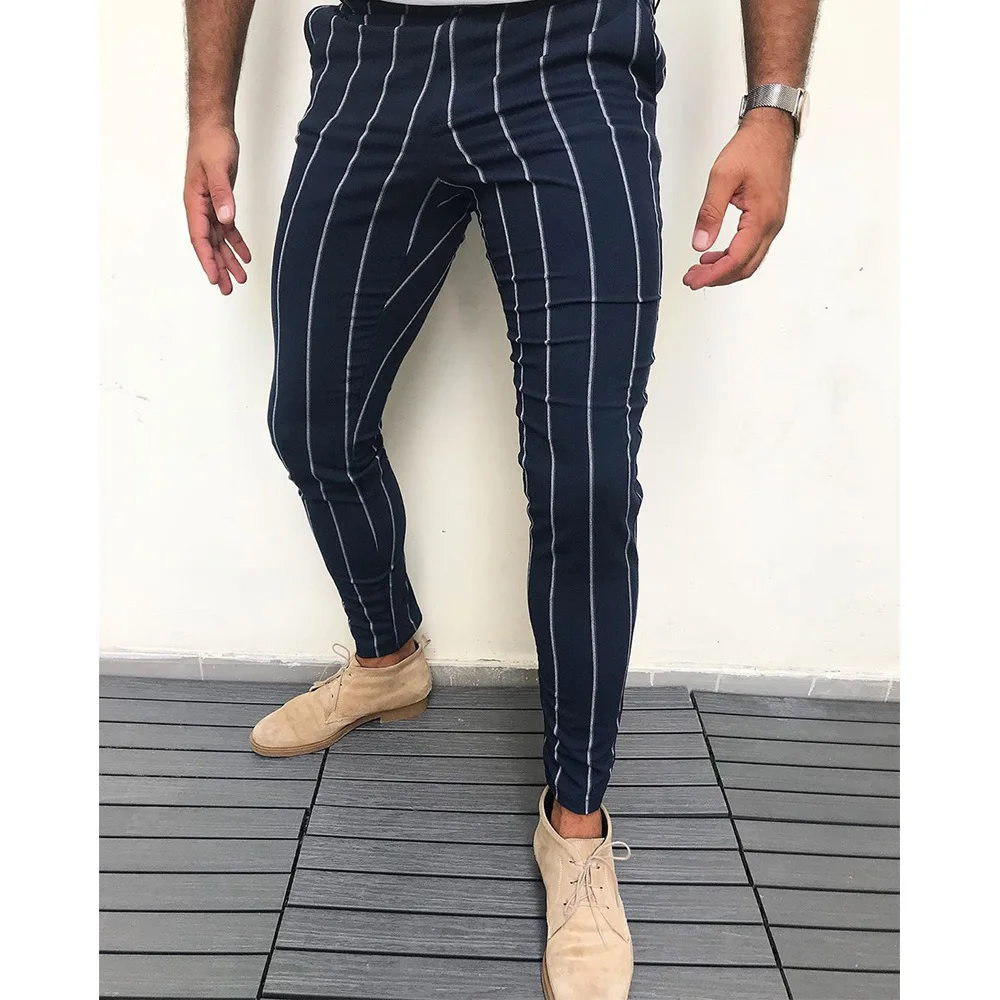 Брюки-Карандаш мужские в полоску, модная брендовая Повседневная винтажная одежда, облегающие длинные деловые штаны, уличная одежда