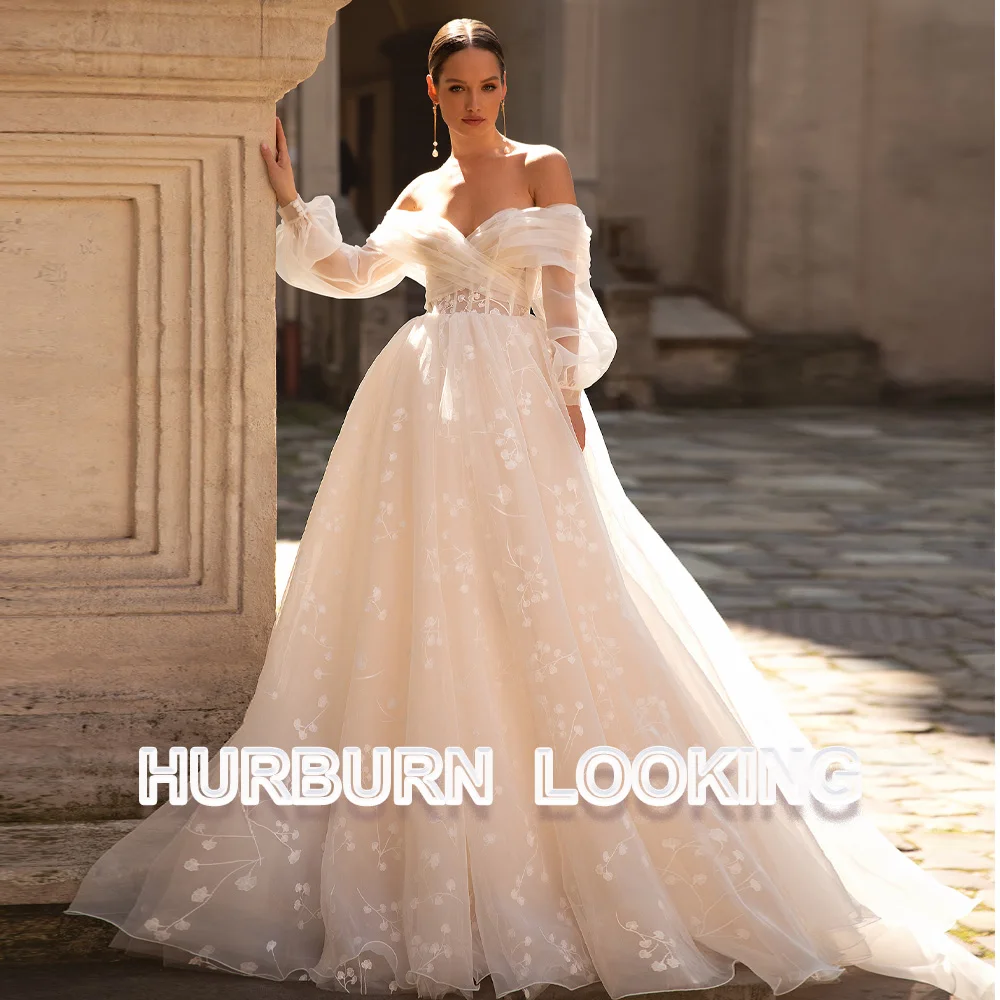 

HERBURN Pastrol Wedding Gown For Bride Pleated Tulle Off Shoulder Trendy Customised Dropping Shipping Robe De Soiree De Mariage