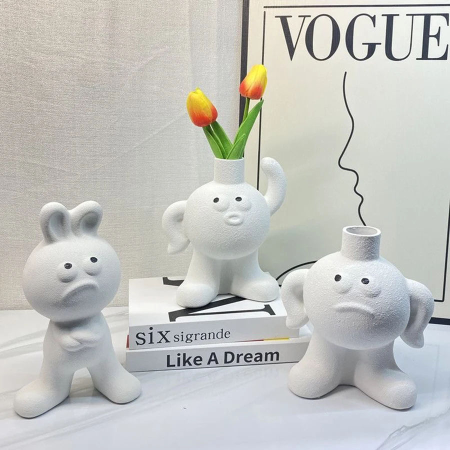 Креативная керамическая ваза для цветов милая трубчатая Emoji Kawaii украшение