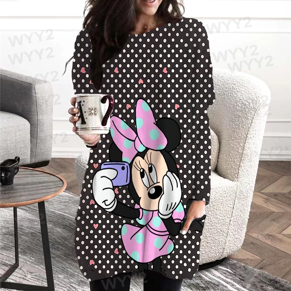 Funny Cut Disney Sweater Women's Fashion New Winter Lengthened Top Casual Print Long-sleeved Pullover Pocket T-shirt Sales