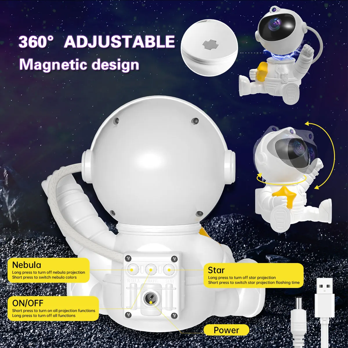 Астронавт Звезда проект лампа мини свет многоцветное освещение проекция ночник