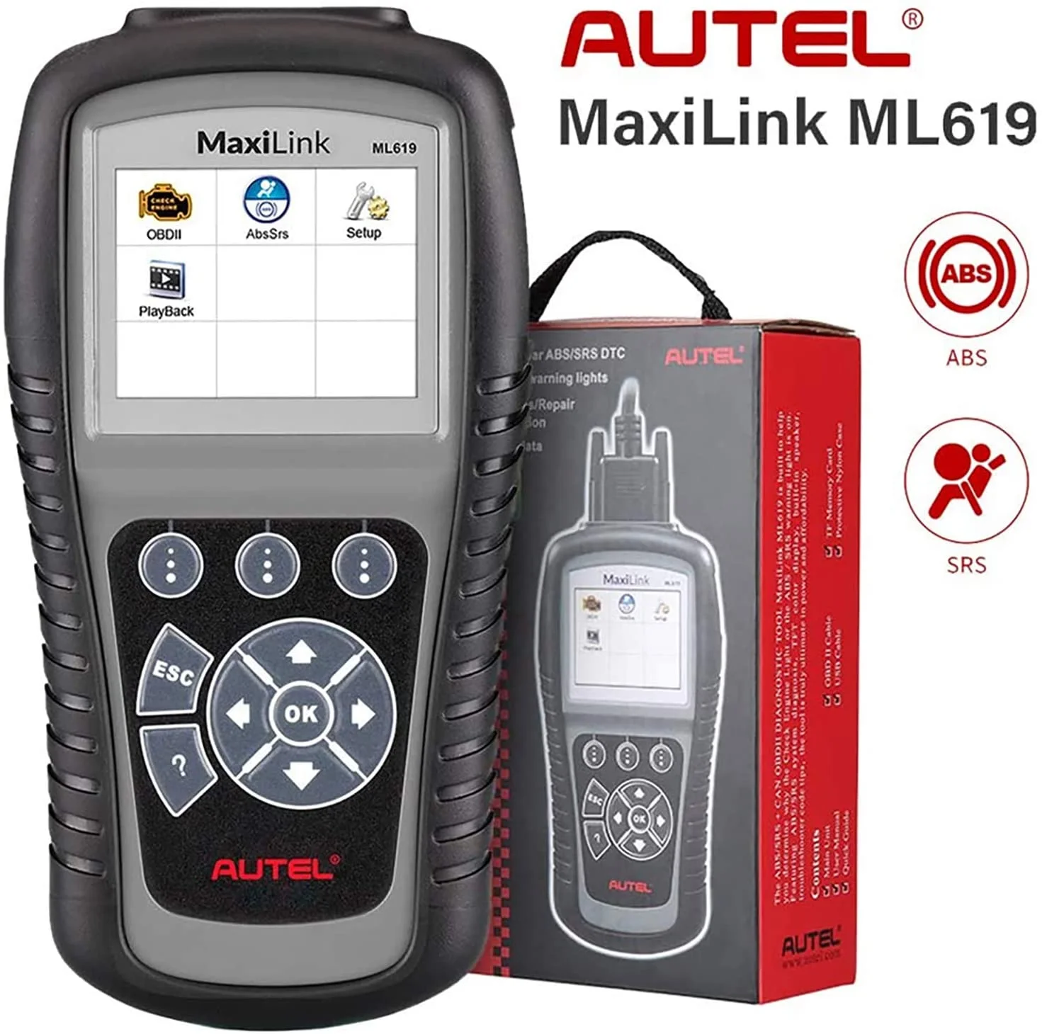 

Autel MaxiLink ML619 OBD2 Scanner ABS SRS Code Reader Four System Diagnosis Oil Reset PCM TCM ABS SRS EPB DPF SAS BMS