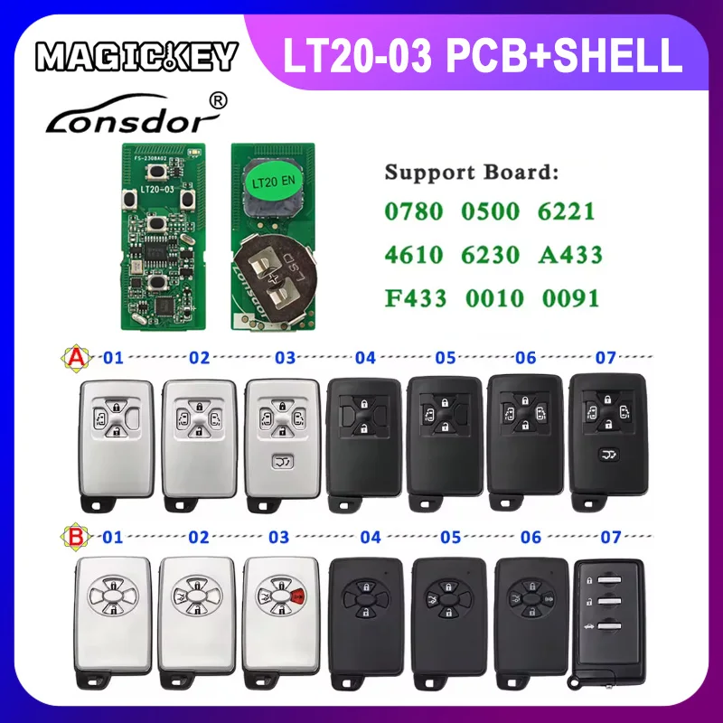 Фото Lonsdor LT20-03 5-кнопочный смарт-ключ с платой PCB 8A+4D для Toyota Subaru, поддержка регулируемой частоты 0780 0500 0091 6221 4610 6230 0010 №1