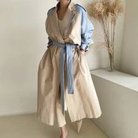 clothland women fashion patchwork trench coat long sleeve sashes belt jacket female streetwear spring autumn coats ca304