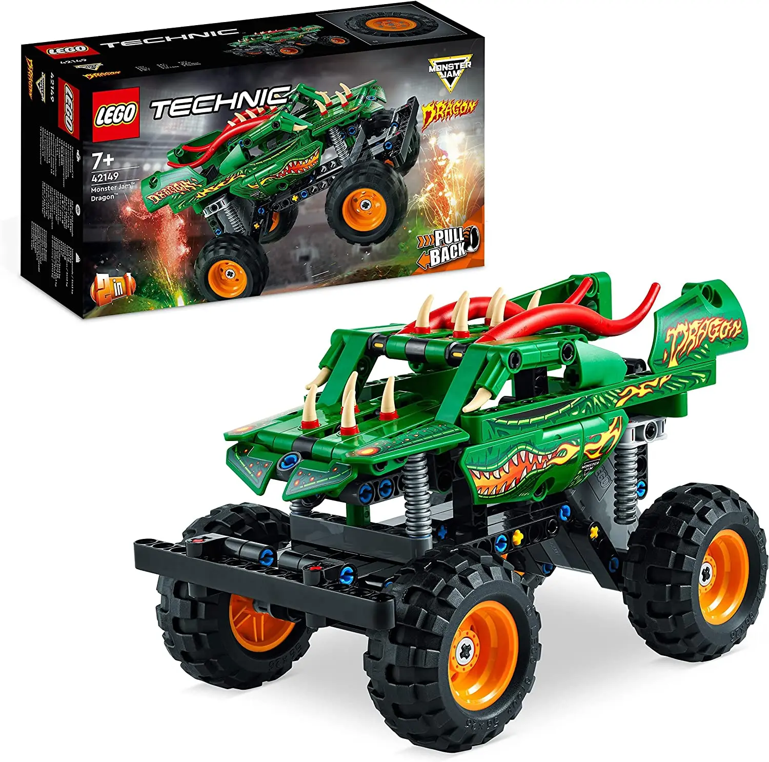 

Lego 42149 Technic Monster Jam Dragon Monster Truck Toy for Boys and Girls, 2in1 Racing Pull Back Car Toys for Off Road Stunts