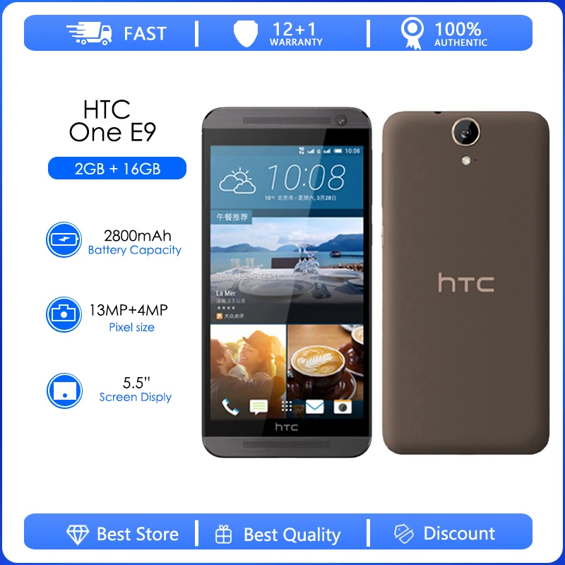 HTC One E9 Refurbished-Original Octa-core 5.5 Inch 16GB 2GB RAM 13.0MP LTE 4G  LED flash NFC FDD Dual SIM Original Phone