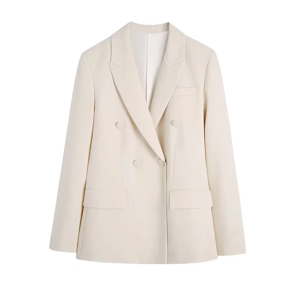 

PB & ZA2022 Spring and Autumn new fashion temperament commuter women's slim-fit beige all-match double-breasted suit jacket