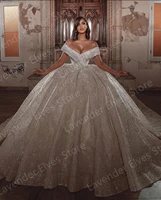 luxury 2022 ball gown wedding dresses off the shoulder beaded crystal sequined bling bling bridal gowns custom vestido de novia