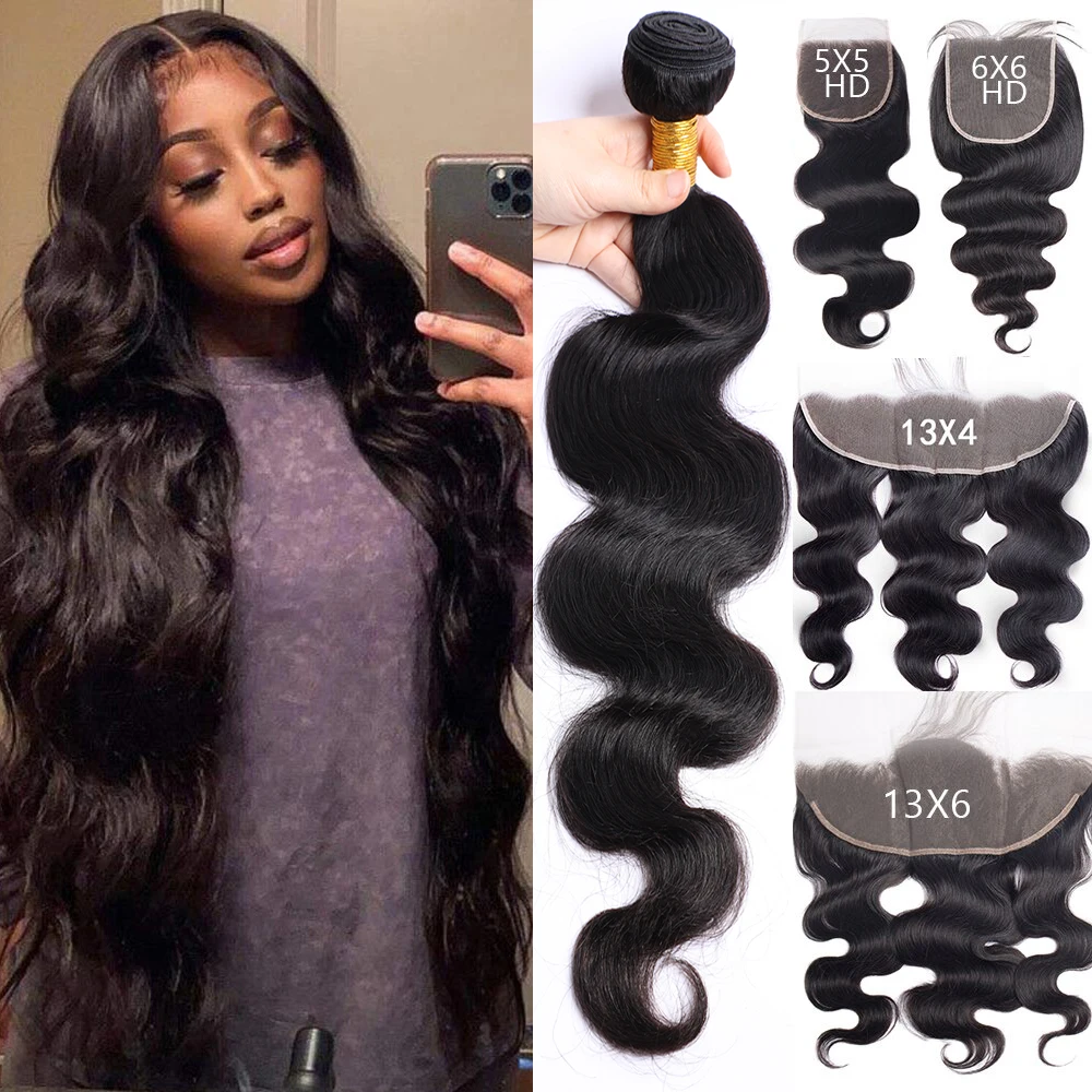 

13x4 Lace Frontal wth Hair Bundles 3 Peruvian Body Wave Human Hair Bundles With 1Pc Lace Closure 4Pcs Lot 13x6 5x5 Lace And Hair