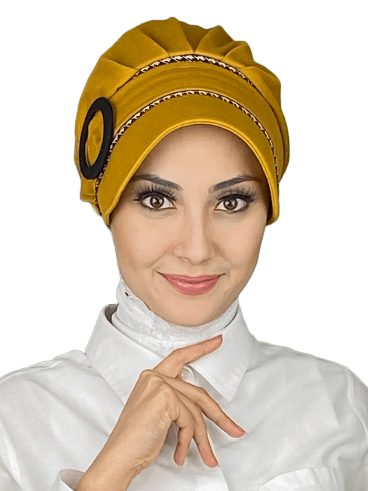 

Mustard Kazayak Detail Buckle Hat New Fashion Islamic Muslim Women Scarf Trend Headscarf Ready-to-Wear Beere Chiffon