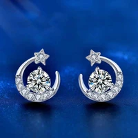 trendy 0 5ct d color moissanite star moon earrings for women 925 sterling silver plated white gold moissanite stud earrings gift