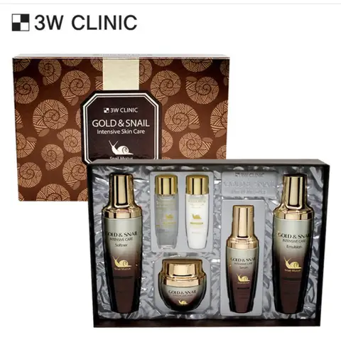 НАБОР для интенсивного ухода 3W CLINIC Gold & Snail из 4 предметов (Тонер + эмульсия + Крем + сыворотка) - изображение