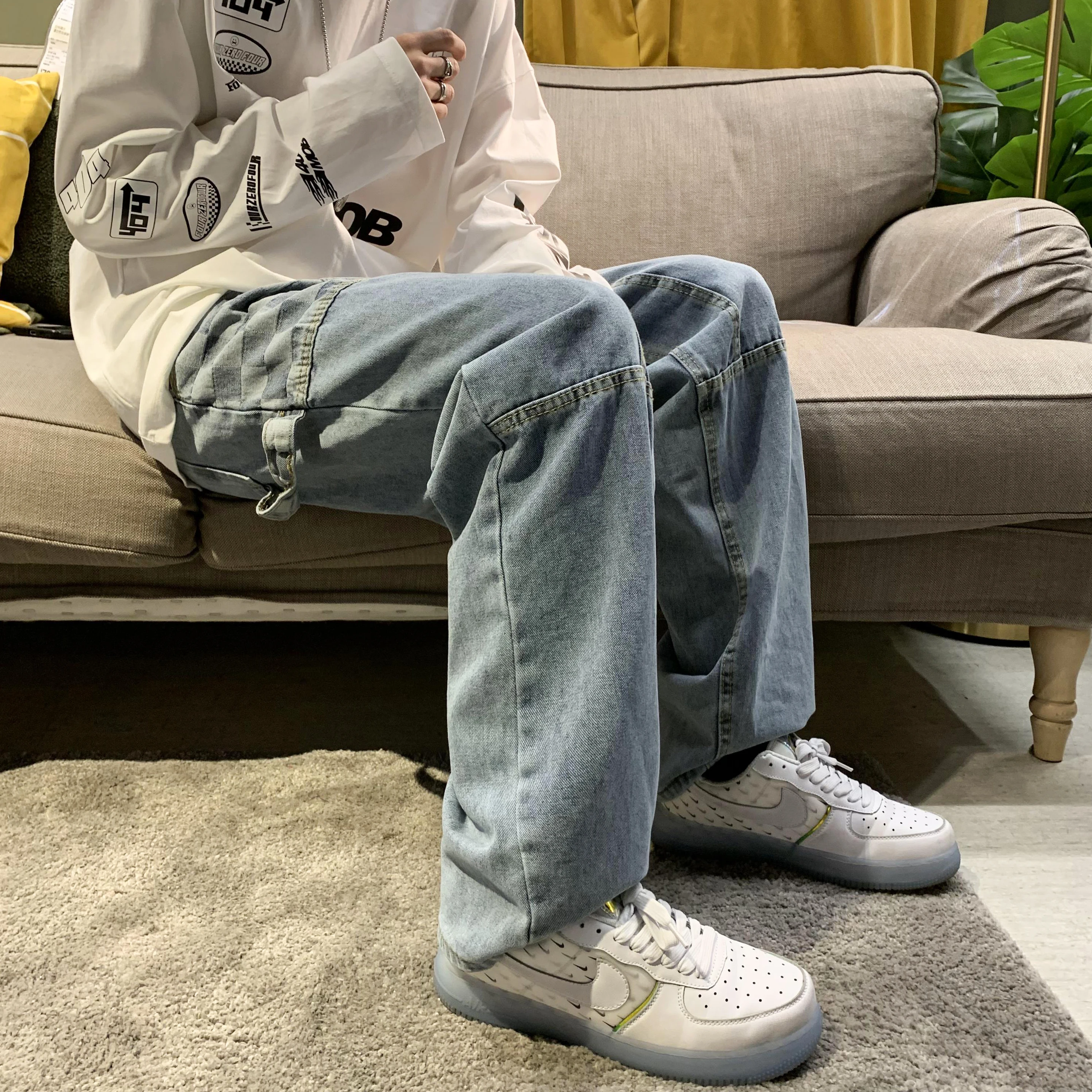 Fashion Baggy Jeans For Men Loose Trousers Neutral Jean Streetwear Casual Summer Pants Hip Hop