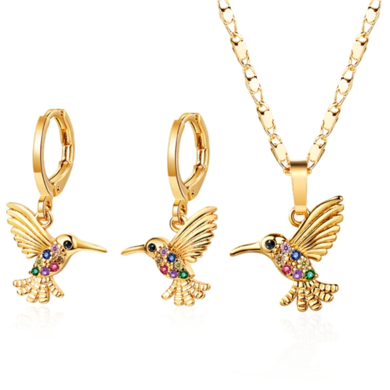 

Fine New Jewelry For Women Making 18k Gold Bling Zircon Earrings Pendant Necklace Set Handmade Classics Accessories Jewellry