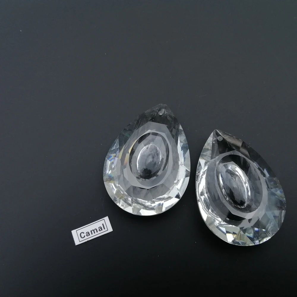 

Camal 2PCS 50mm K9 Clear Longan Shaped Crystal Glass Prisms Pendants Drop SunCatcher Lamp Lighting Chandelier Part Hanging Decor