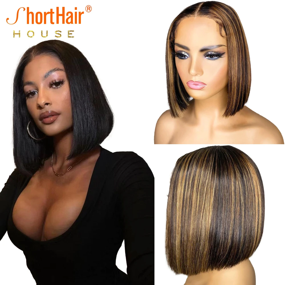 Парик блонд Боб из человеческих волос бразильский парик с Омбре на шнуровке T-Part