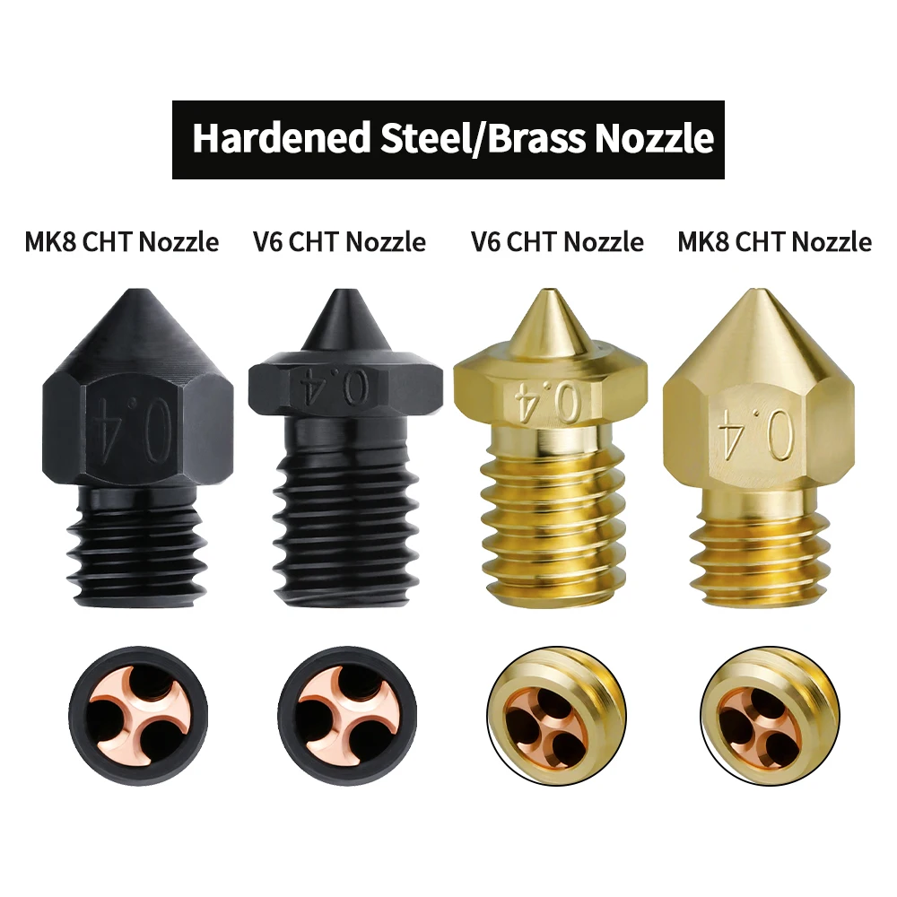 

Upgraded MK8/V6 CHT Brass Nozzle Hardened Steel Nozzle M6 High Flow For V6 Hotend Ender3 CR10 3d printer Clone CHT Nozzle