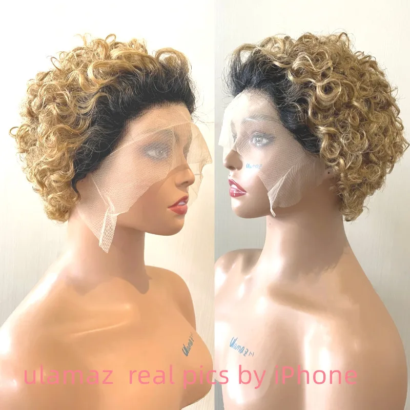

Pixie Cut Wig Human Hair Short Bob Blonde Human Hair Wig 13x1 Kinky Curly T Part Lace Wigs Pre Plucked Hairline with Baby Hair