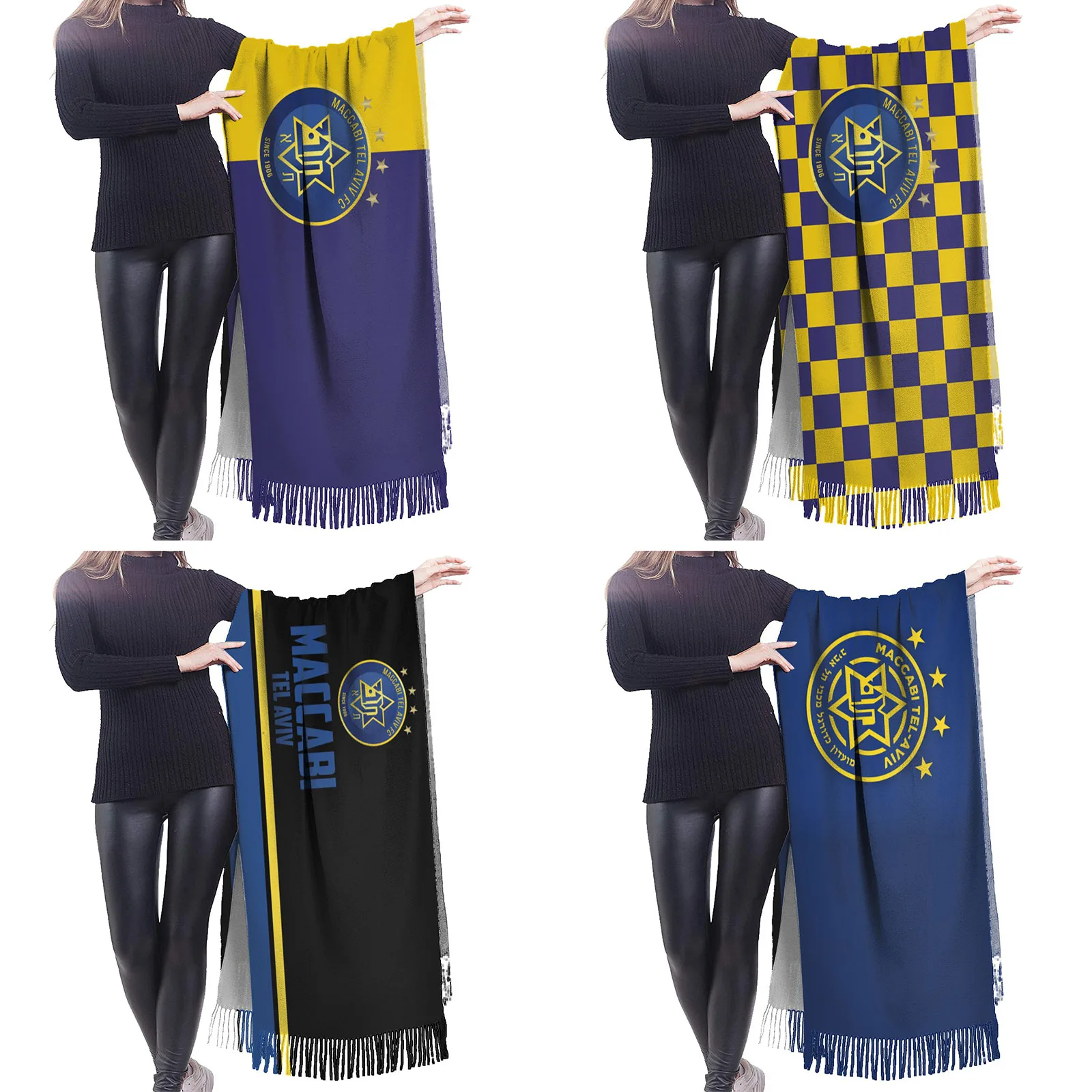 

Israel Maccabi Tel Aviv Fc Womens Scarf Cashmere Feel Pashmina Shawl Wraps Soft Warm Winter Long Large Scarves