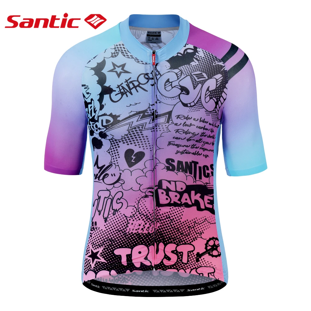 Santic Woman Cycling Short Sleeve Top Summer Outdoor Sports Cycling Wear MTB Bike Breathable Lightweight Reflective Asian Size