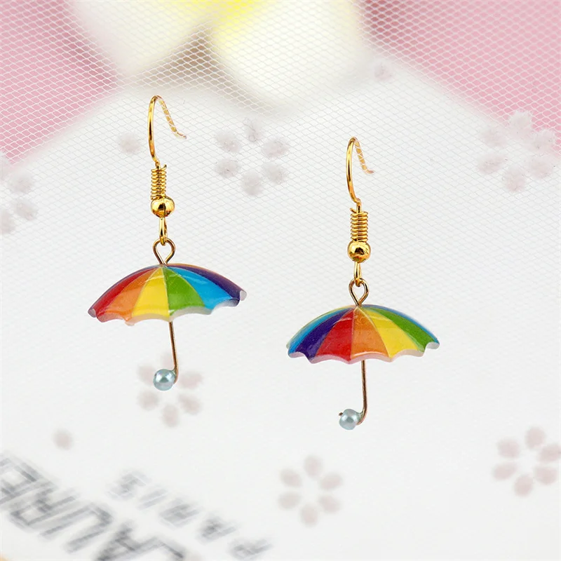 

Korean Fashion Rainbow Umbrella Dangle Earrings For Women Creative Candy Color Girl Cute Pendant Earring Birthday Jewelry Gifts