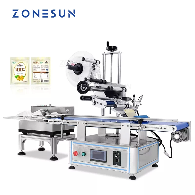 ZONESUN Desktop Automatic Sticker Labeling Machine for Flat Paper Pouch Plastic Bag Card Separating Paging and  Label Sticker