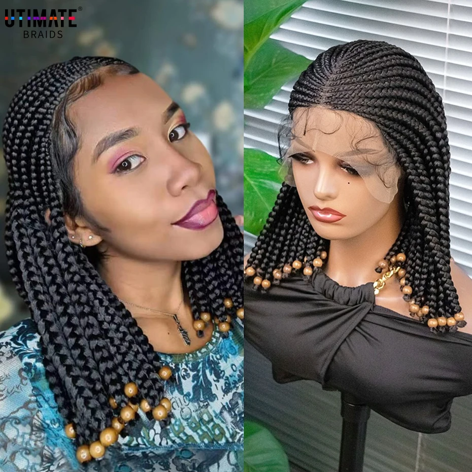 

14 Inch Short Bob Wig Braided Wigs Synthetic Lace Front Wig Heat Resistant Synthetic Braiding Hair Wig For Black Women
