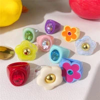 huanzhi 2021 new cute colorful acrylic resin cartoon animal love flower fruit smiley ring transparent for women girls jewelry