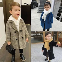 children coat grid jackets boys girl woolen double breasted baby boy trench coat lapel autumn kids outerwear coats spring